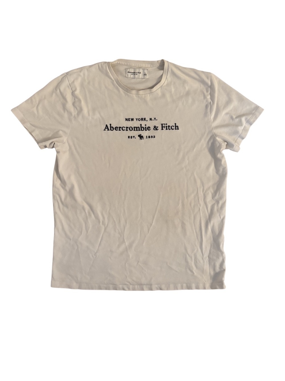 Abercrombie & Fitch Men's Off-White Logo Crew Tee
